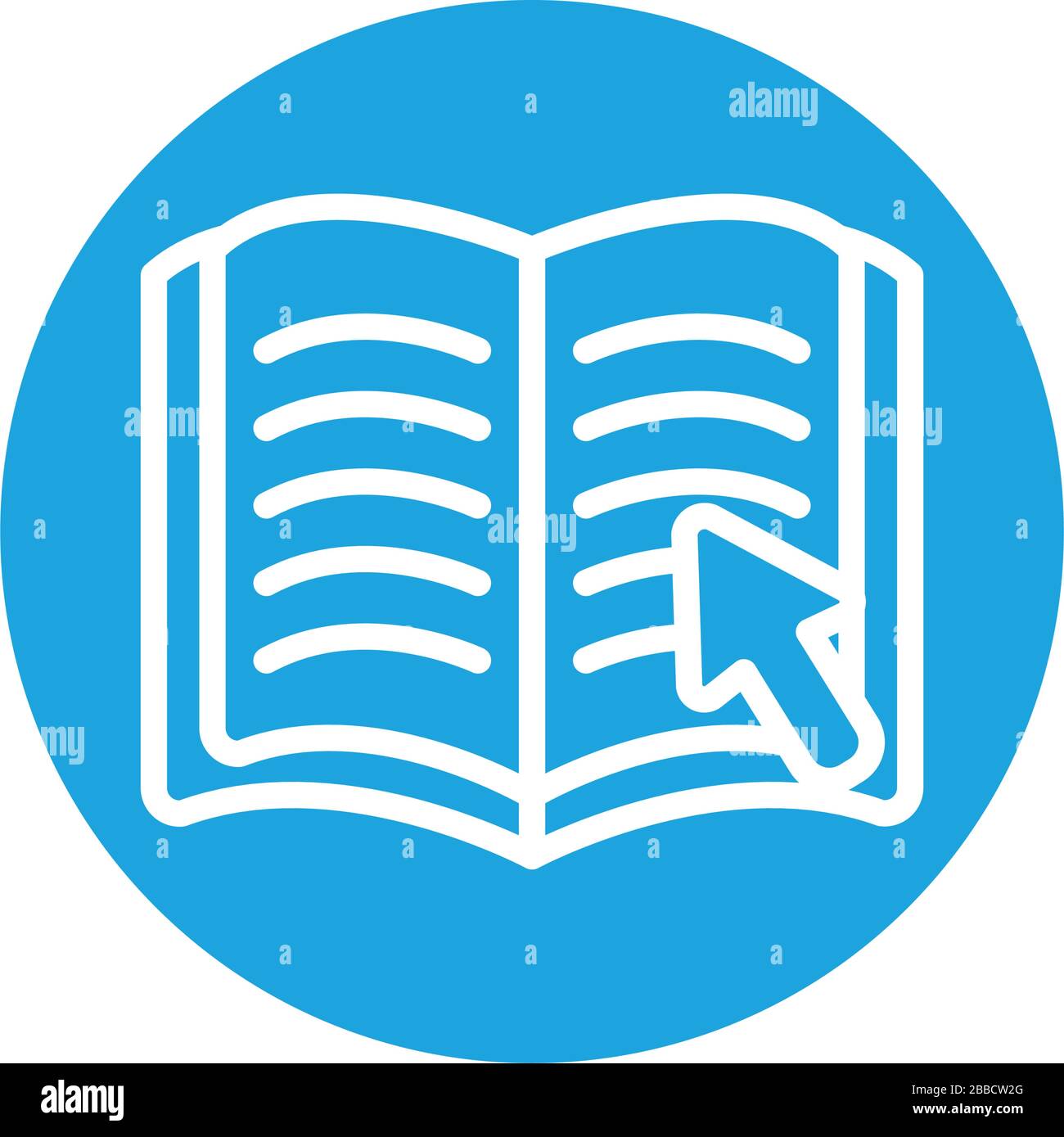 education online concept, academic book with cursor icon over white ...