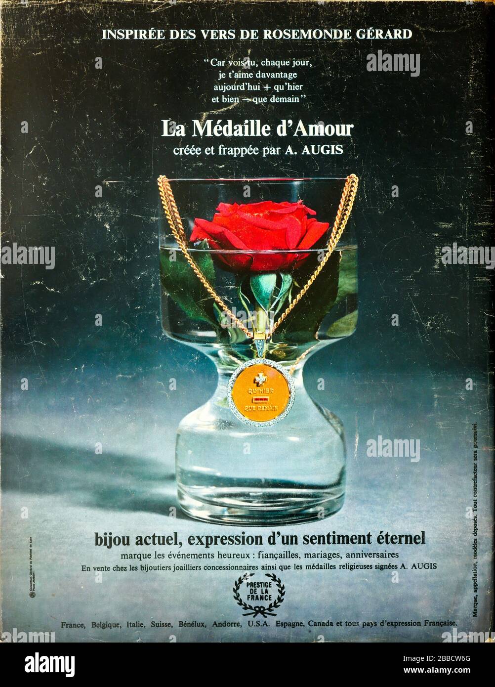 Advertising page for Augis jewelry, Backcover of French News magazine Paris- Match, 1969, France Stock Photo - Alamy