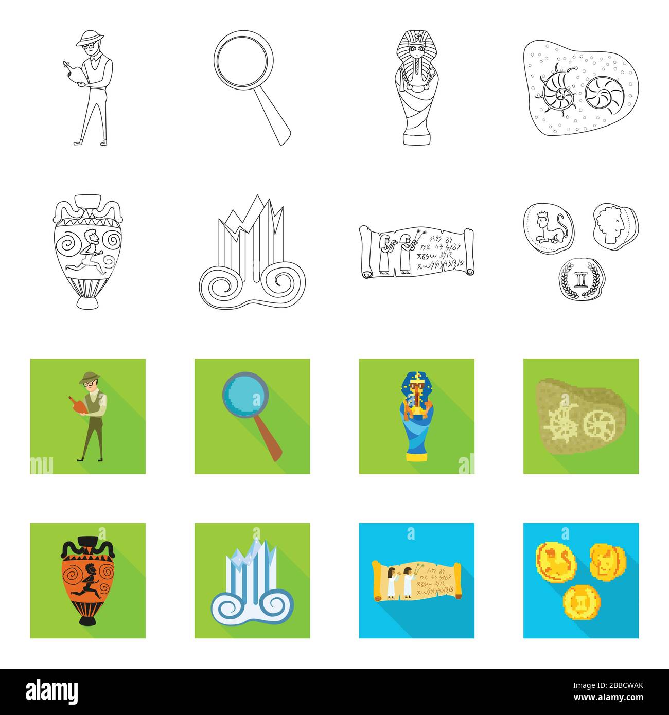 Vector illustration of story and items sign. Collection of story and attributes stock symbol for