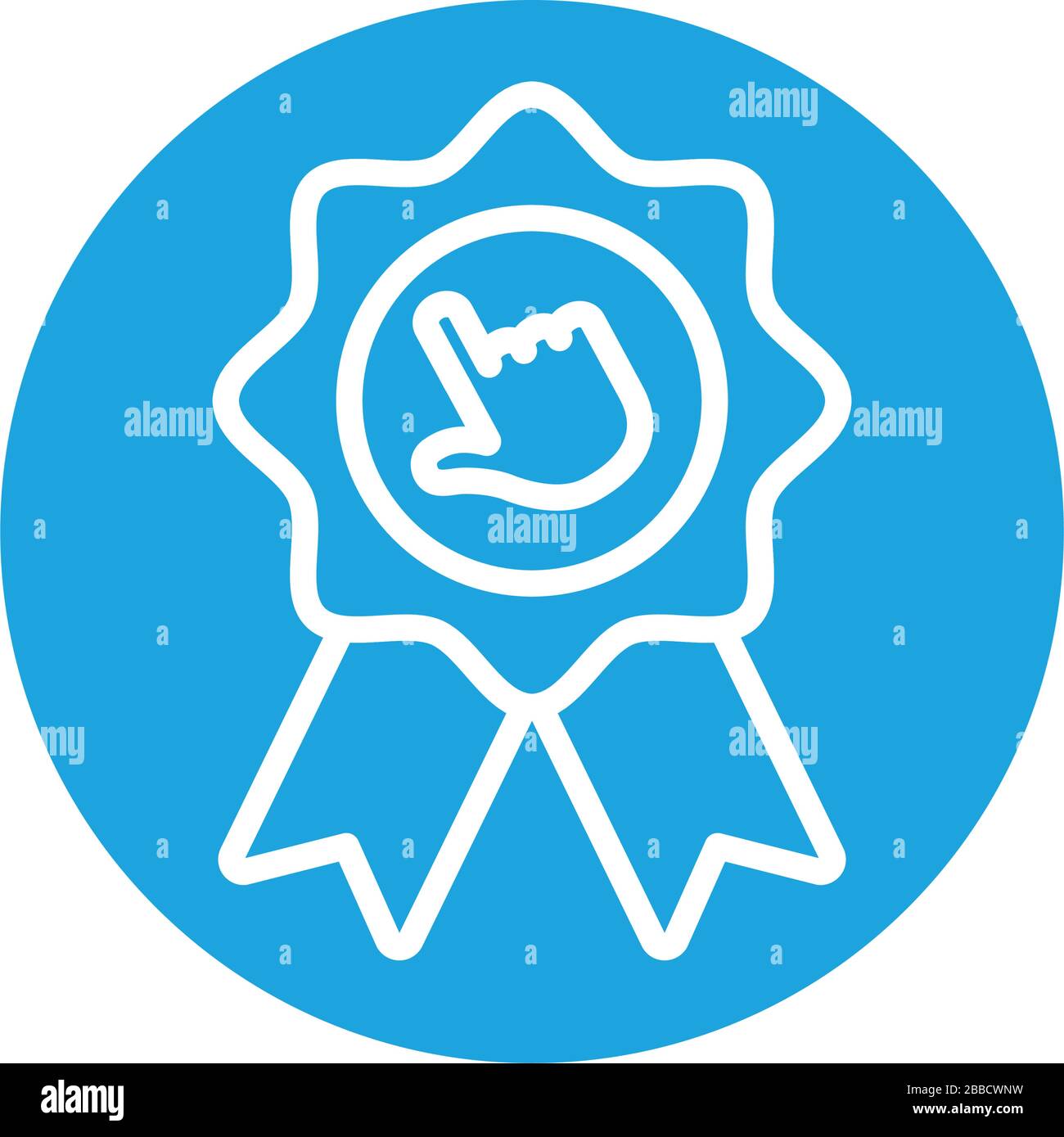 education online concept, ribbon award with hand cursor icon over white ...