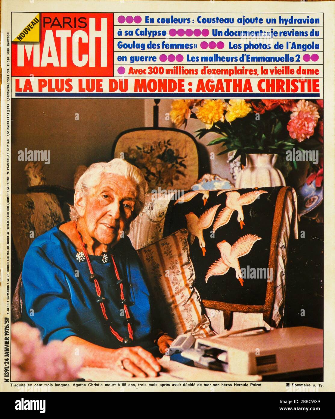 Frontpage of French news and people magazine Paris-Match, n° 1391, English novellist Agatha Christie dies at 85, 1976, France Stock Photo