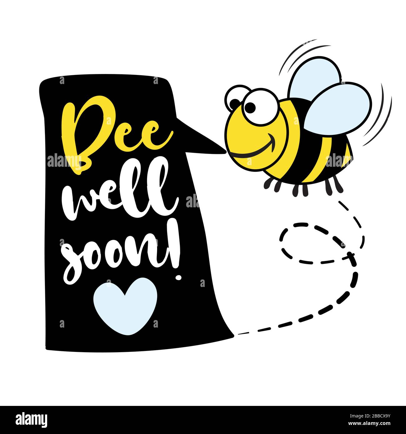 Bee (Be) well soon (Get well soon) - I will fight coronavirus STOP coronavirus (2019-ncov) - handwritten greeting card Awareness lettering phrase. Let Stock Vector