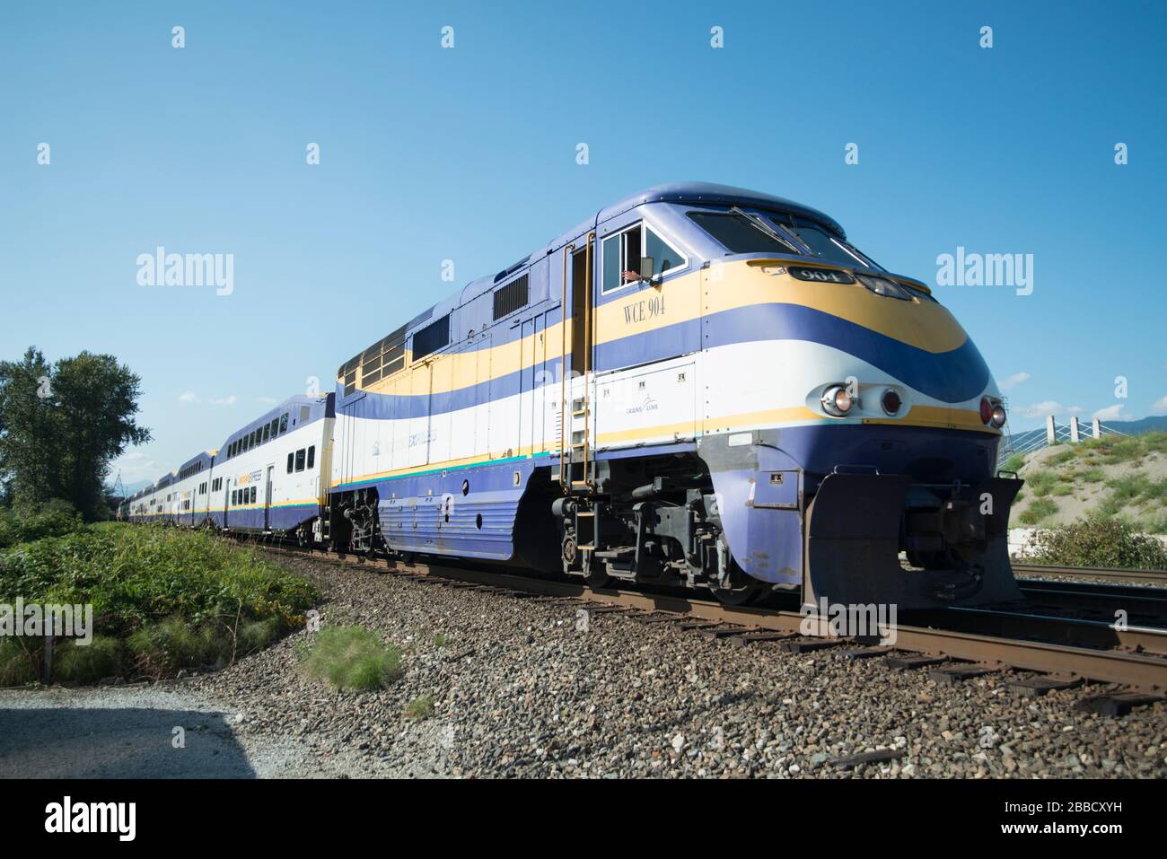 The Westcoast Express commuter train in Pitt Meadows, British Columbia, Canada Stock Photo