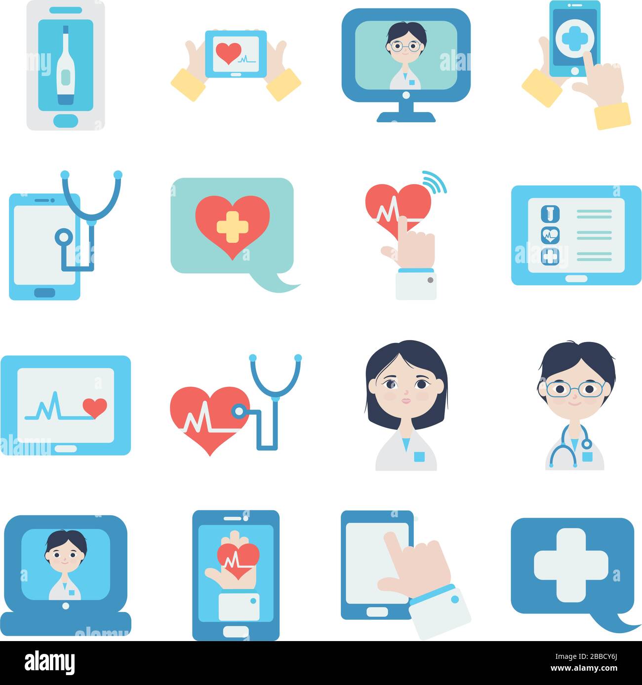 cardio hearts and health online icon set over white background, flat ...