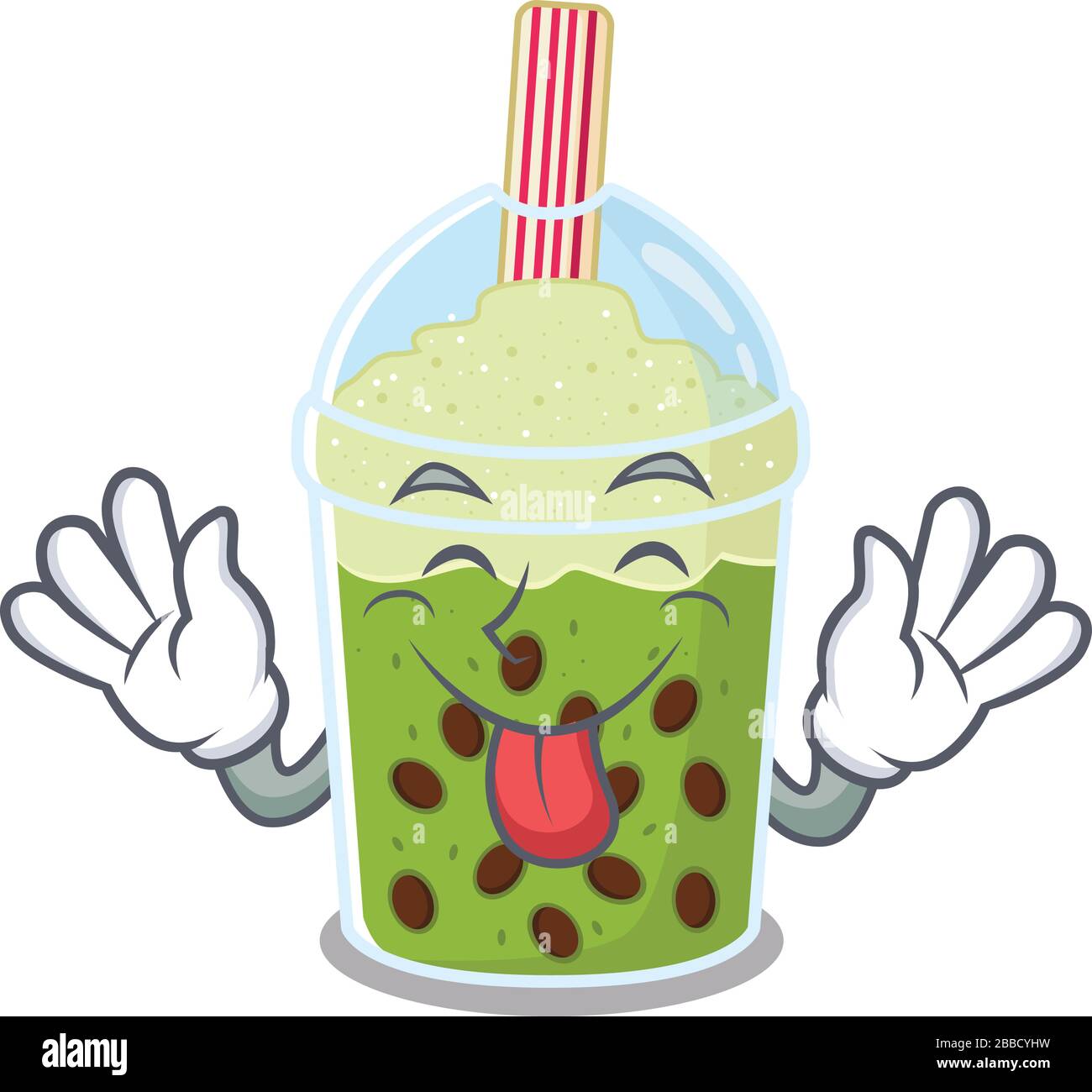 Funny face matcha bubble tea mascot design style with tongue out Stock Vector Image & Art Alamy