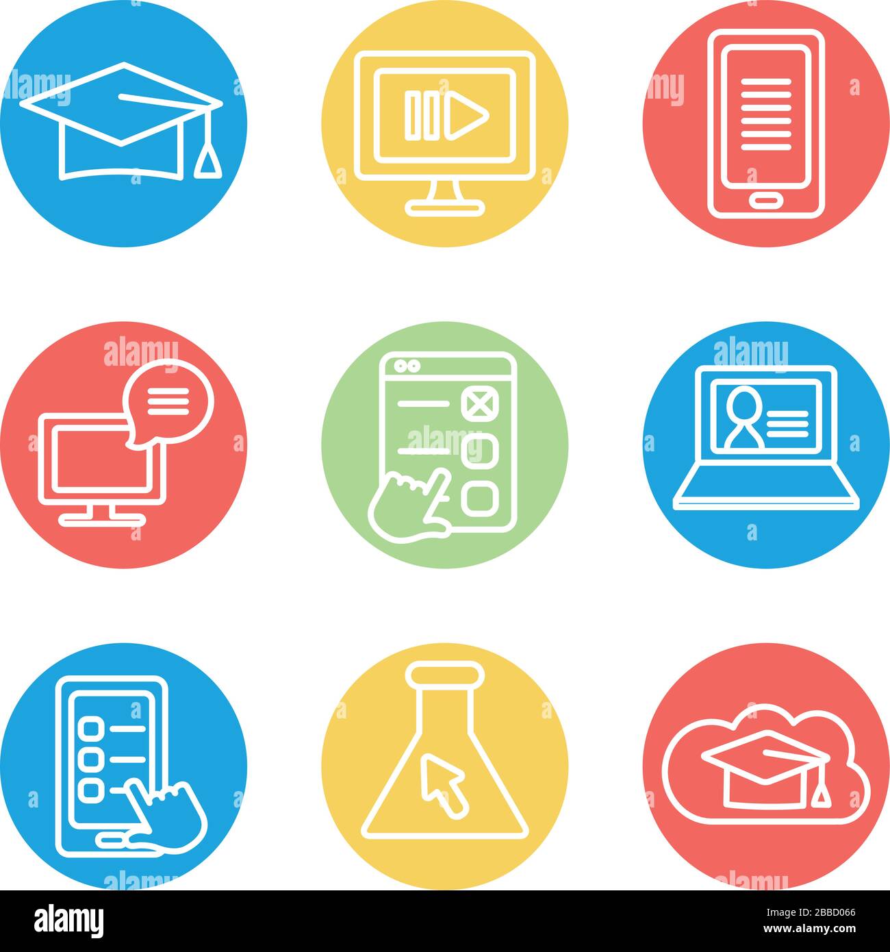 graduation cap and education online icon set over white background ...