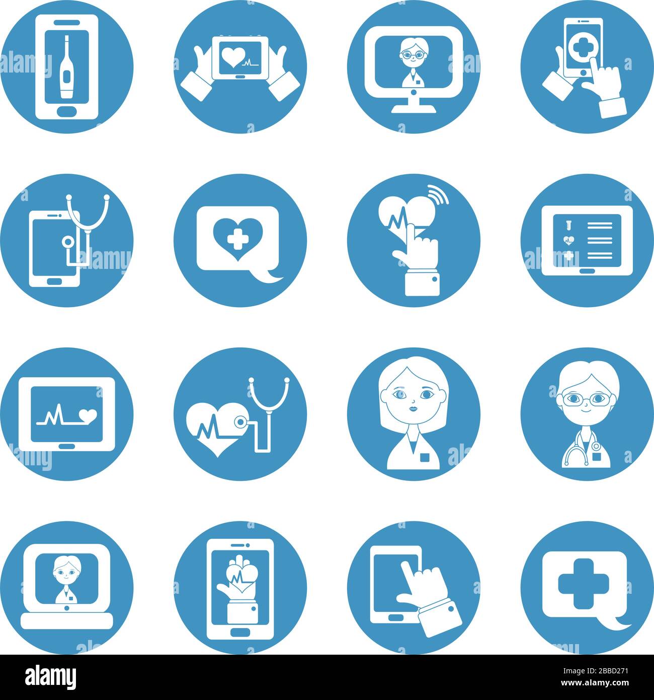 cardio hearts and health online icon set over white background, block ...