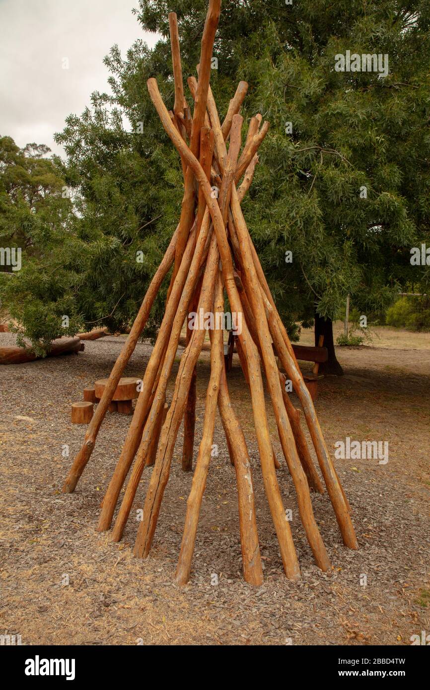 Playground with wooden equipment seen near Perth, western Australia