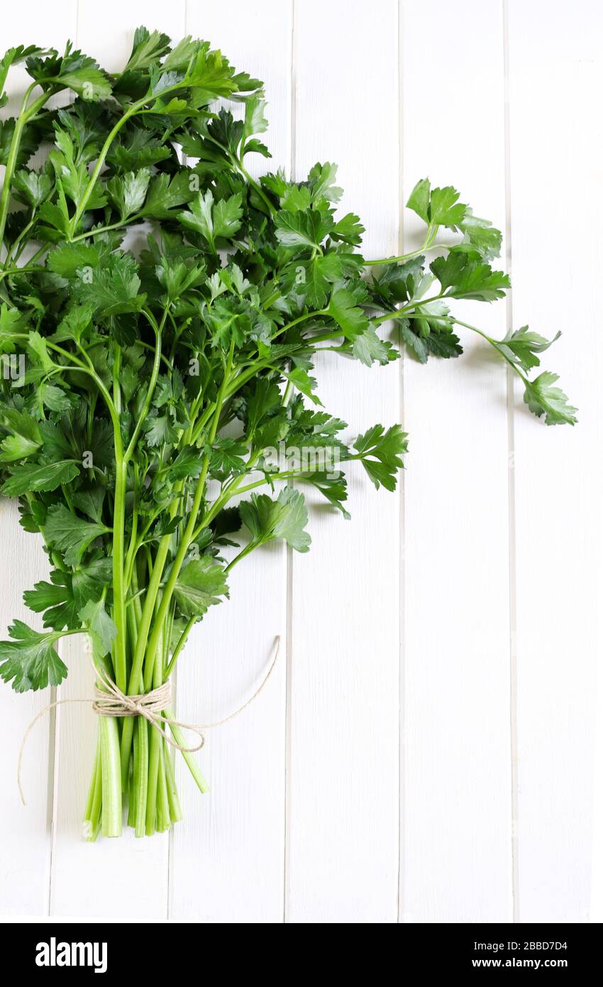 Fresh bunch of parsley tied with ribbon isolated on white background ...