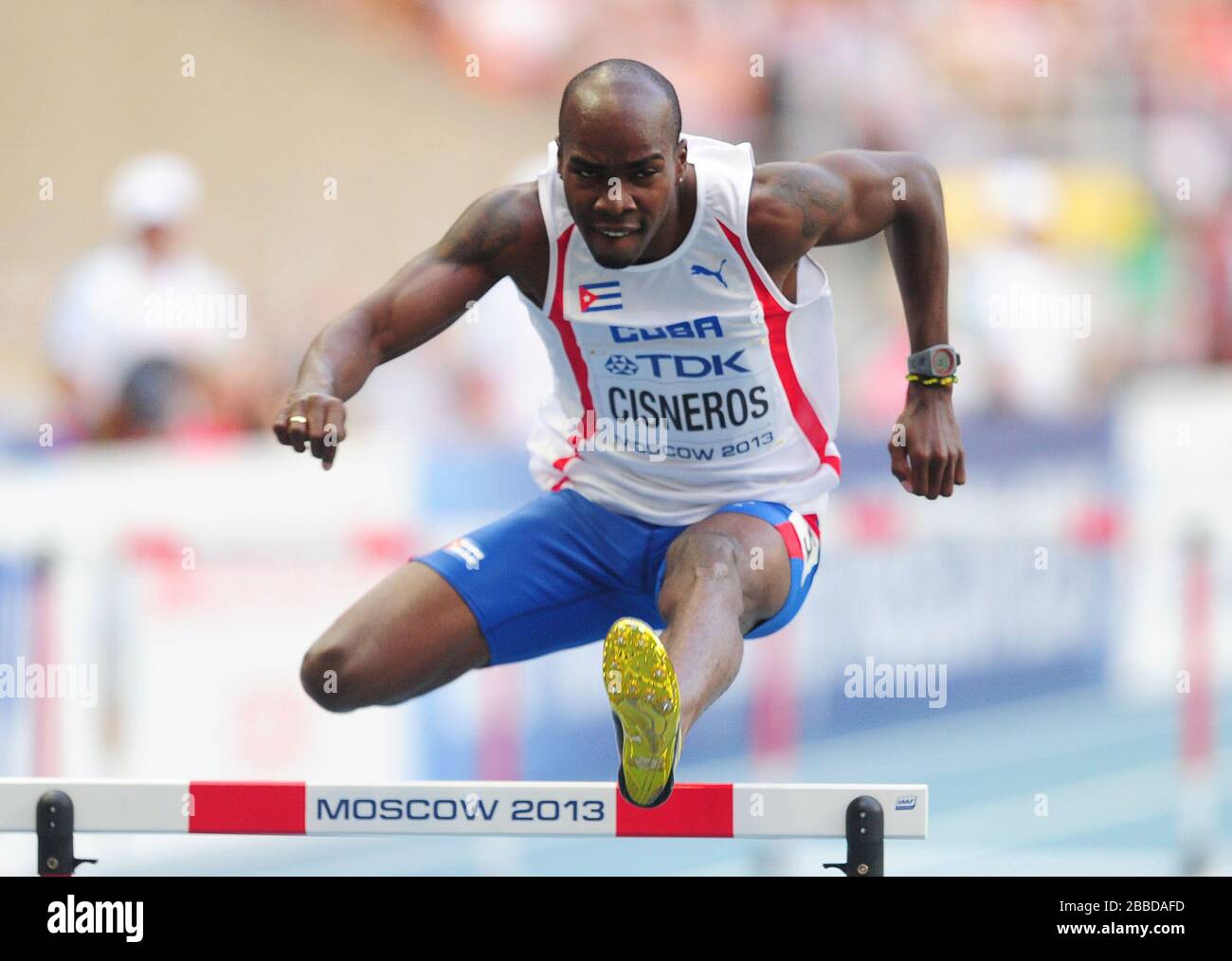 Cuba S Omar Cisneros In The Men S 400m Hurdles Semi Final On Day Four Of The 13 Iaaf World Athletics Championships At The Luzhniki Stadium In Moscow Russia Stock Photo Alamy