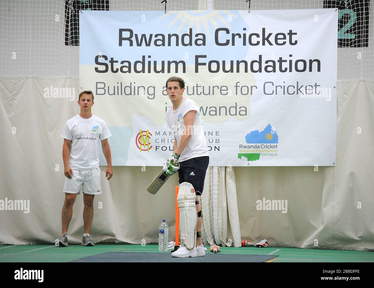 Alby Shale batting during his attempt to break the Guinness World Record for a cricket net session in aid of Rwanda Cricket Stadium Foundation. Stock Photo