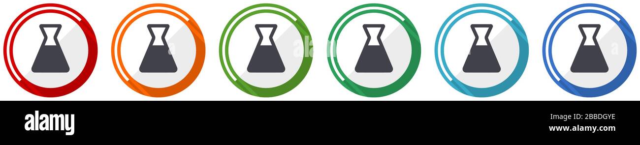 Laboratory icon set, flat design vector illustration in 6 colors ...