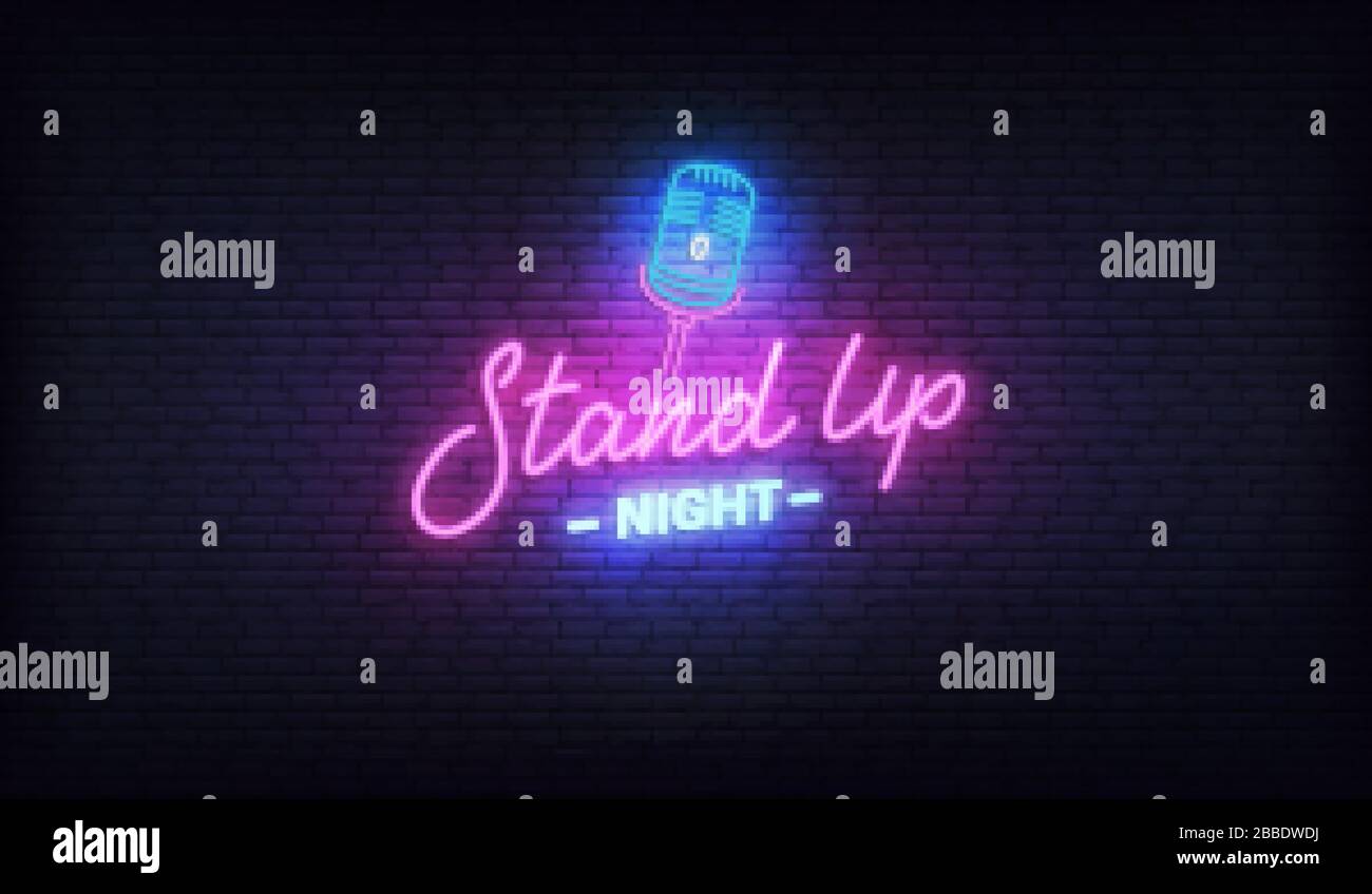 Stand up comedy neon template. Stand up lettering and glowing neon ...