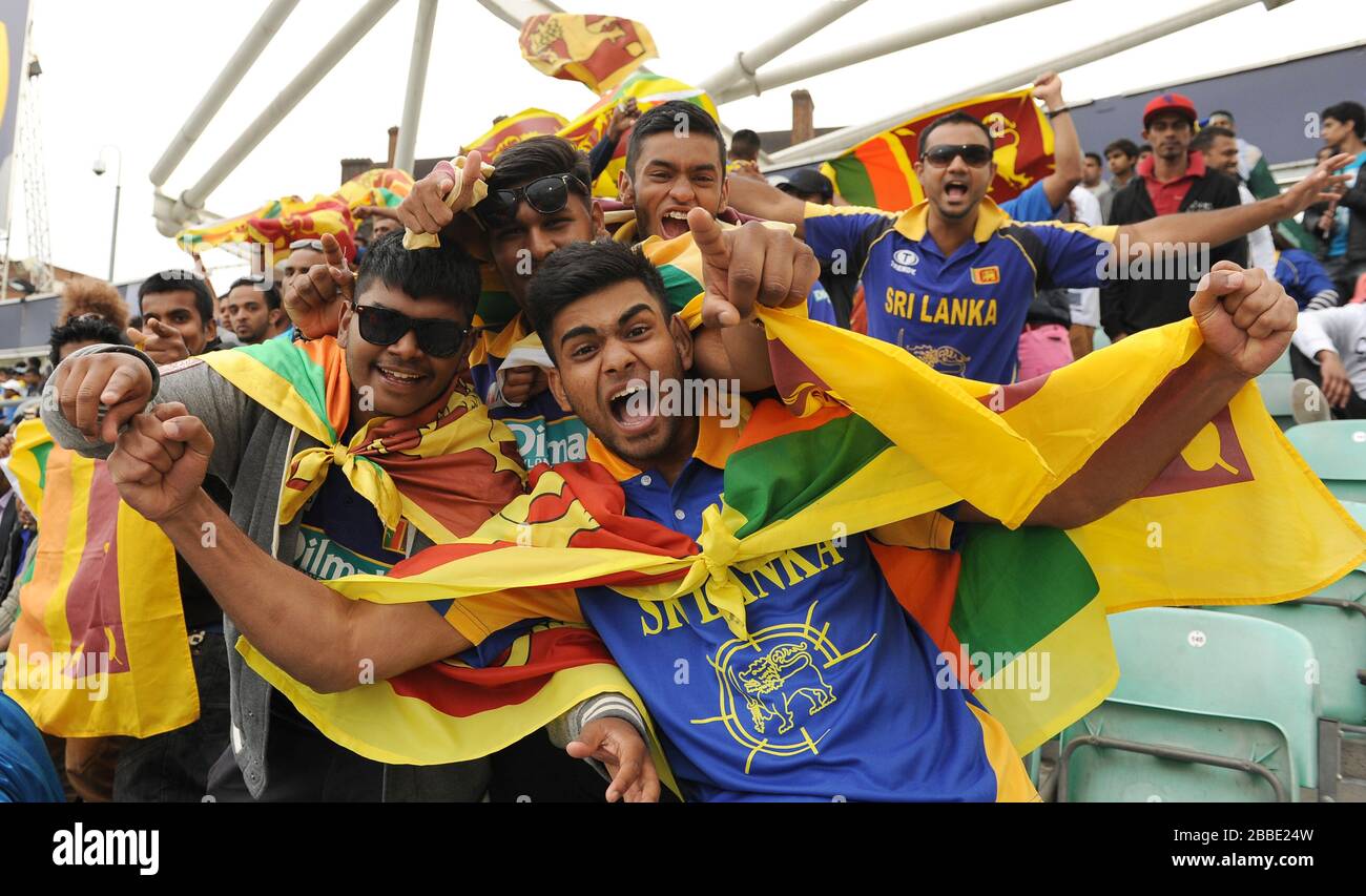 Sri Lanka fans celebrate in the stands Stock Photo