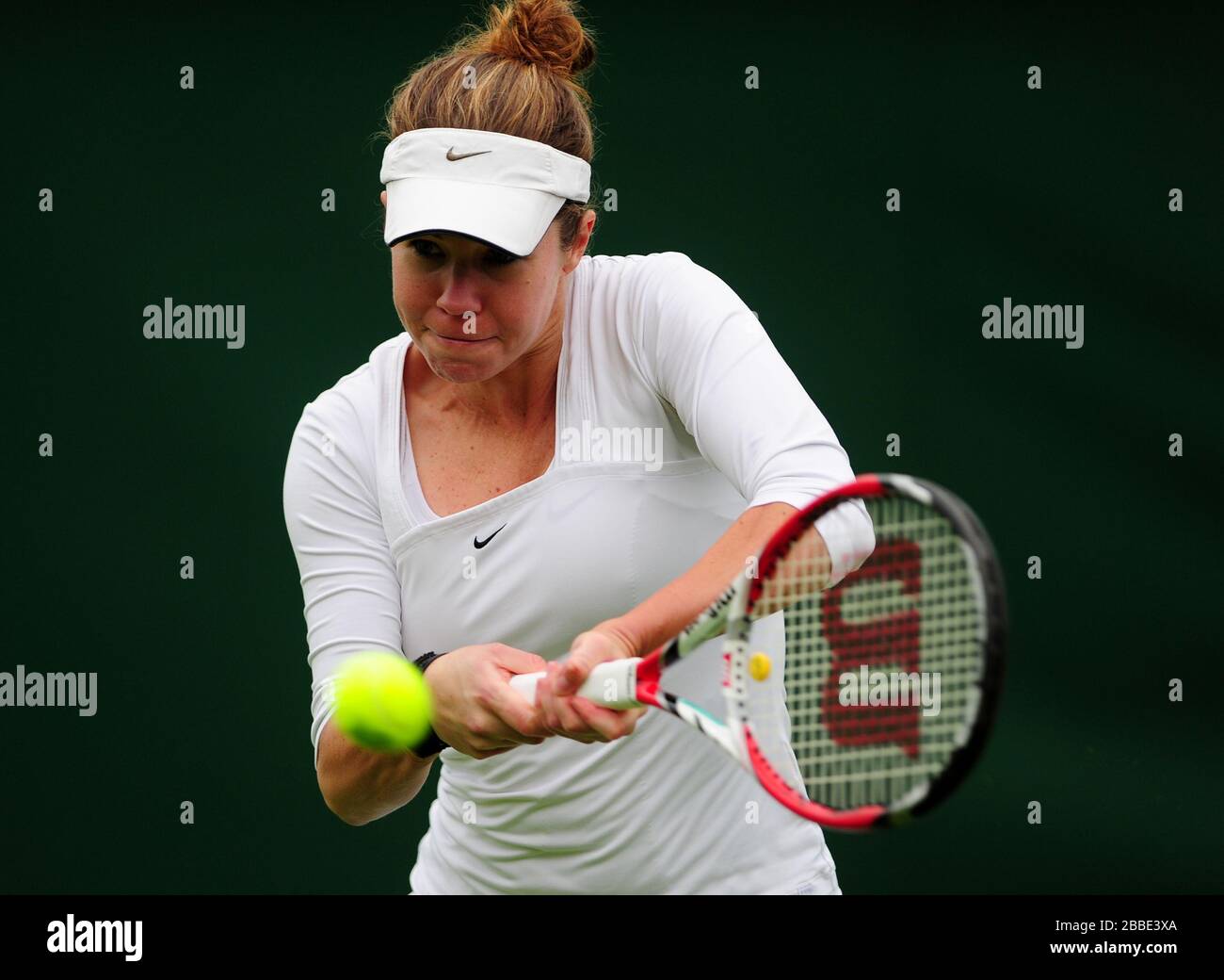 Czech Republic's Eva Birnerova in action against USA's Varvara Lepchenko Stock Photo