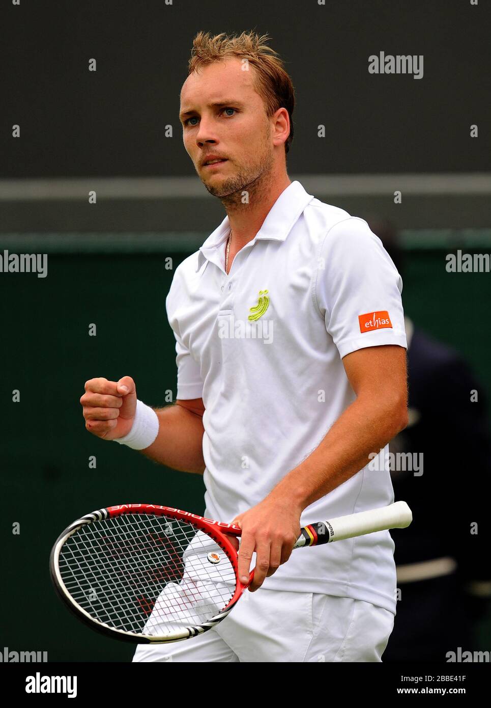 Belgium's Steve Darcis celebrates winning a point against Spain's Rafael  Nadal Stock Photo - Alamy