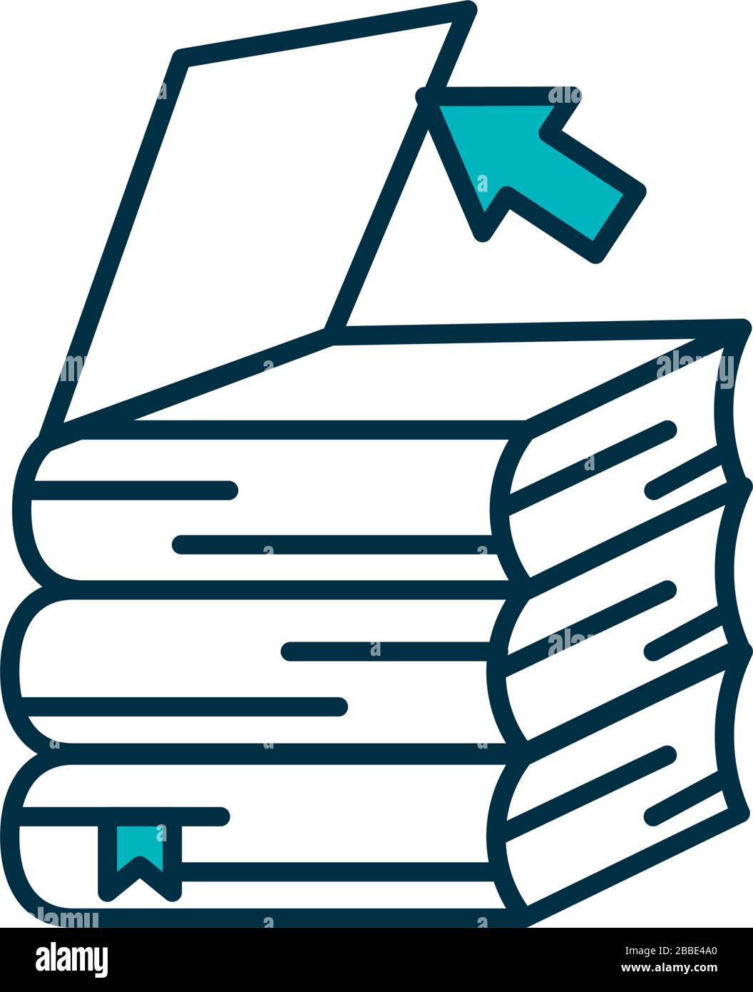 online education concept, academic books and cursor icon over white ...