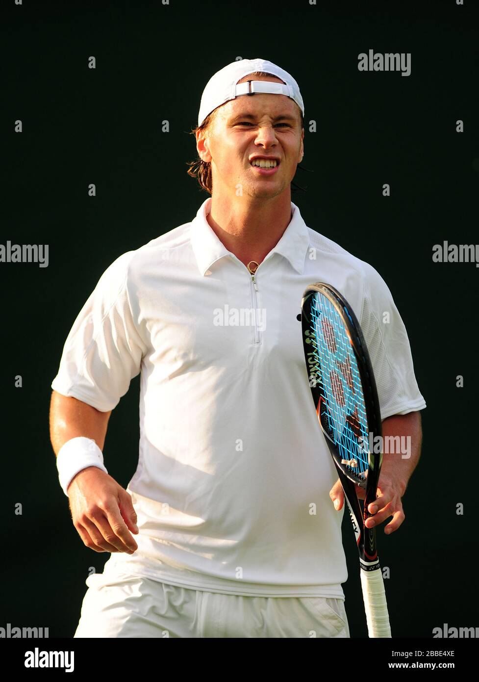 Lithuania's Ricardas Berankis reacts in his match against France's Paul-Henri Mathieu Stock Photo
