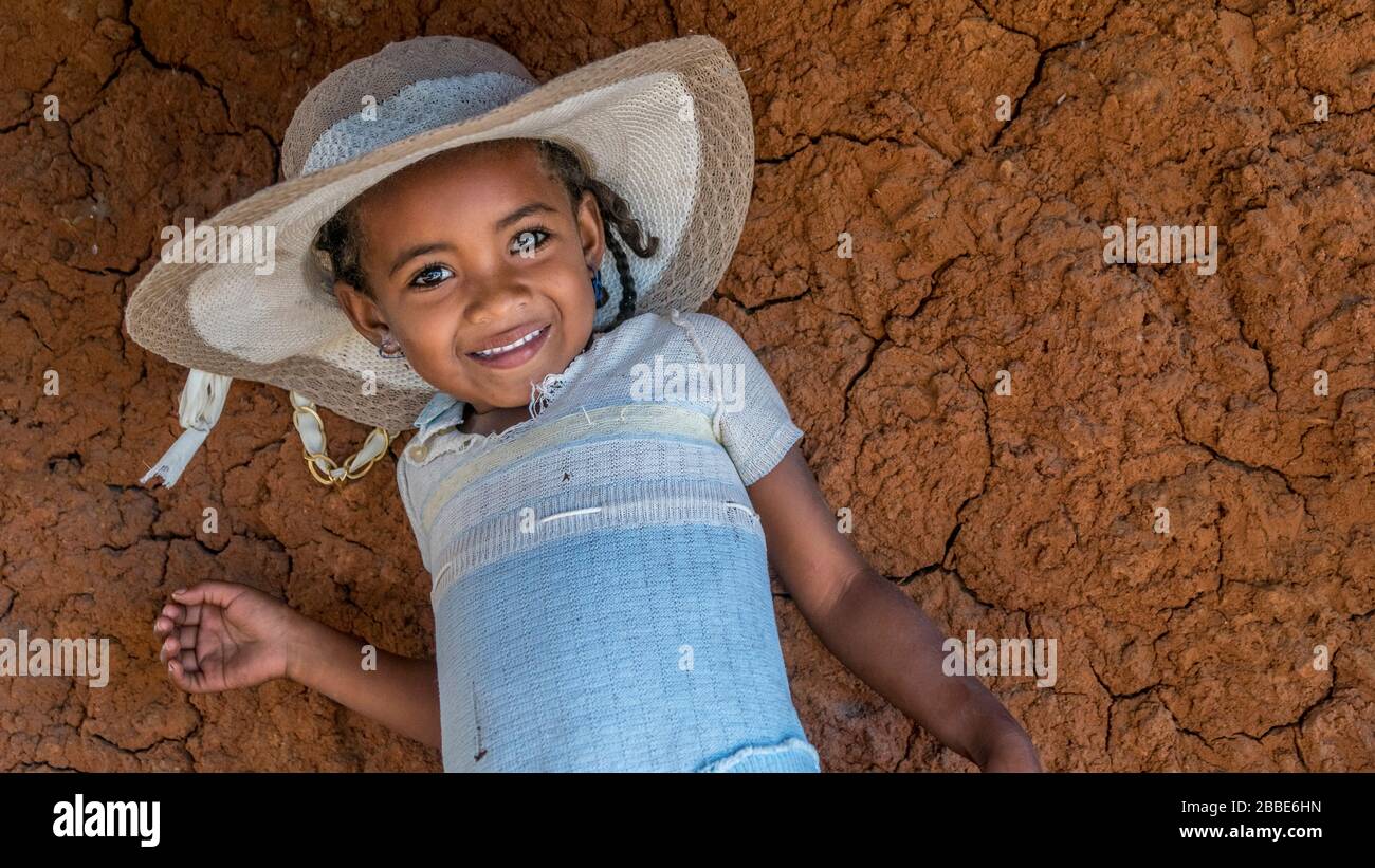 Beautiful Sakalava little girl close to Belo sur Mer Stock Photo
