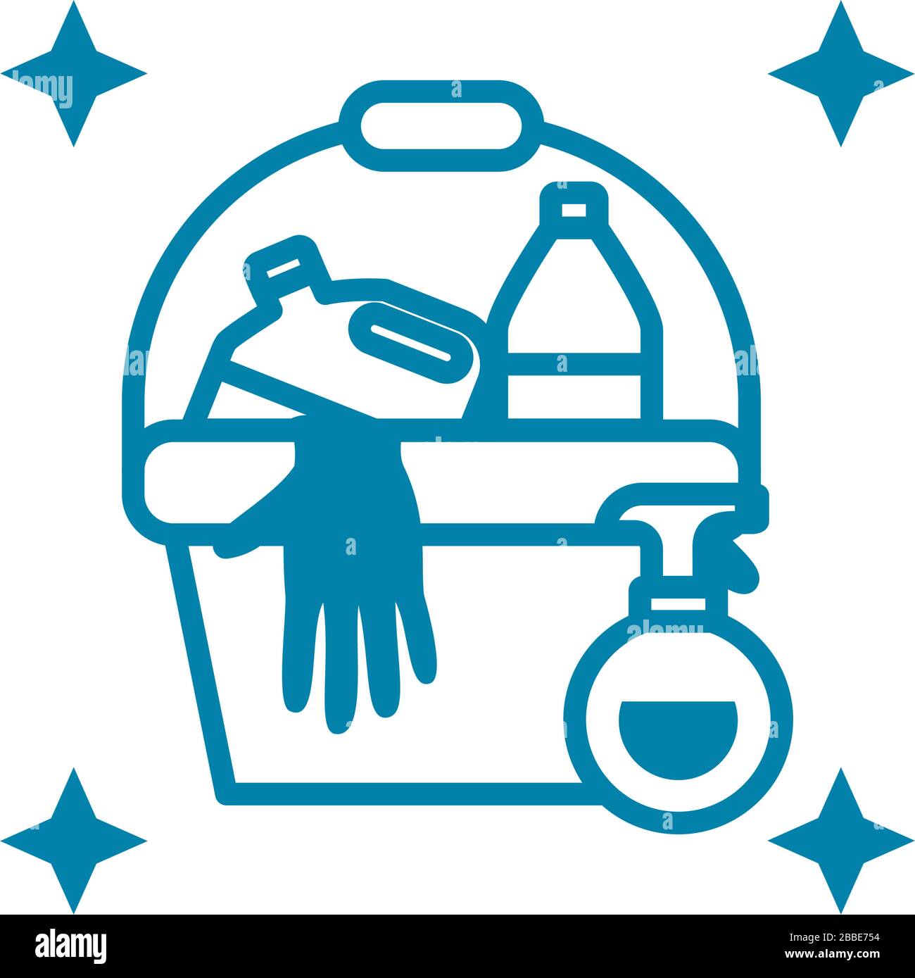 bucket with cleaning elements icon over white background, block style ...
