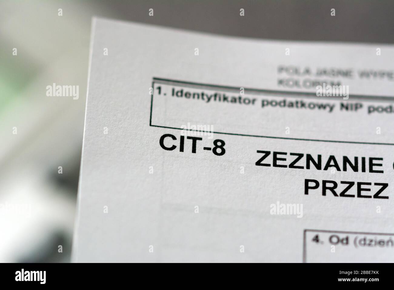 polish tax form CIT. Annual financial report on a sheet of paper. Polish accounting and