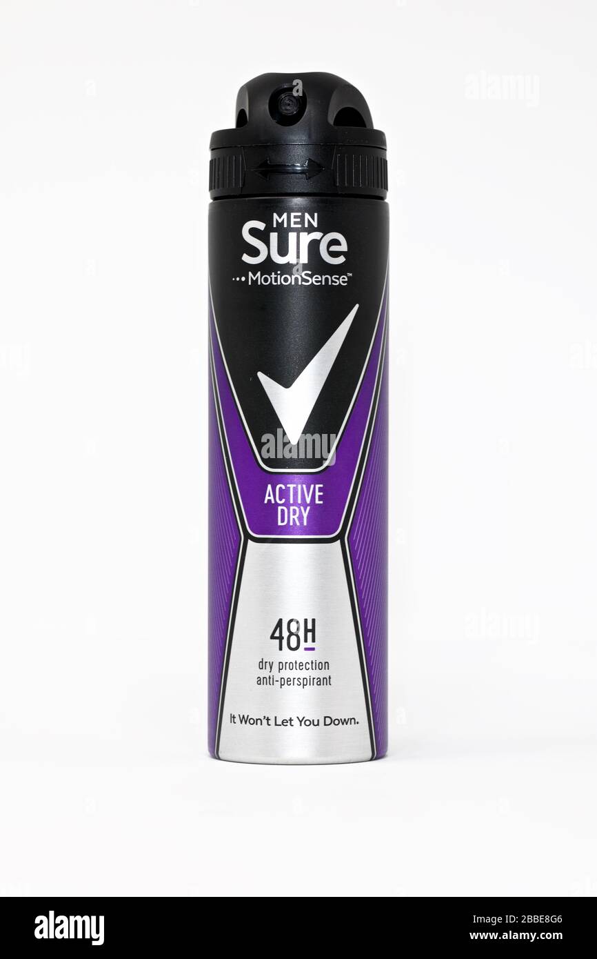 Sure Men Active Dry Antiperspirant Deodorant on a white background Stock  Photo - Alamy