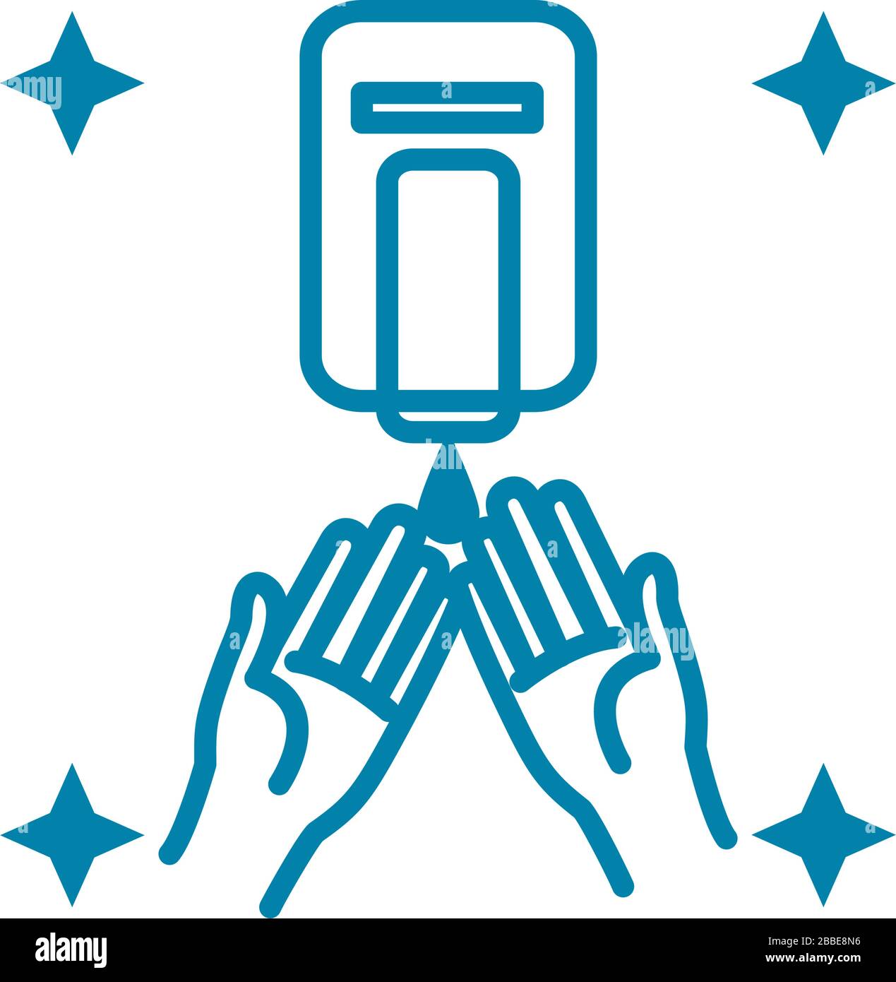 hand soap dispenser and hands icon over white background, line style