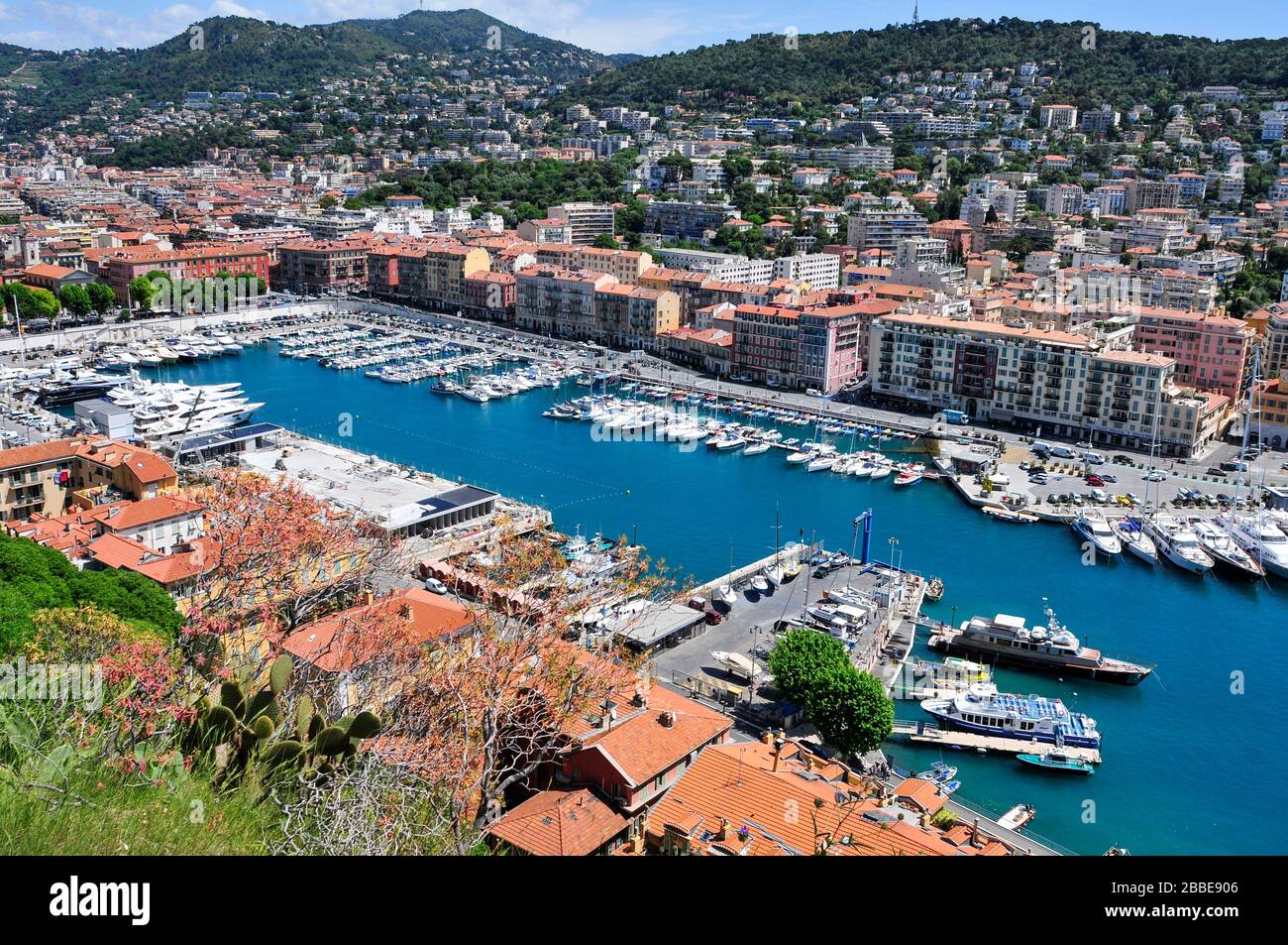 NICE, FRANCE - MAY 16: Aerial view of the port of Nice, also known as Lympia Port on May 16, 2015 in Nice, France. From this port, there are ferry con Stock Photo