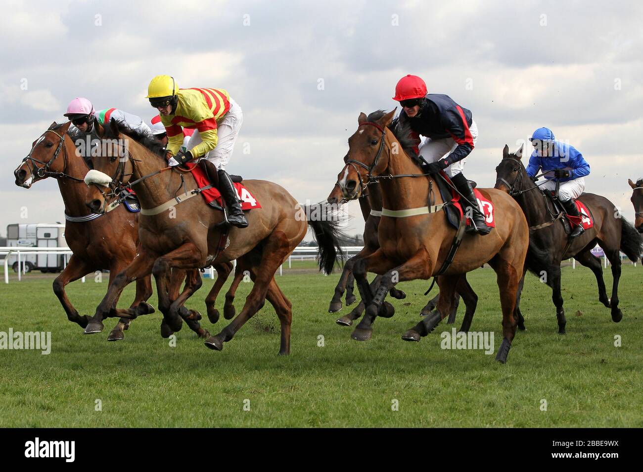 The field in racing action in the TurfTV Novices Hurdle Horse Racing