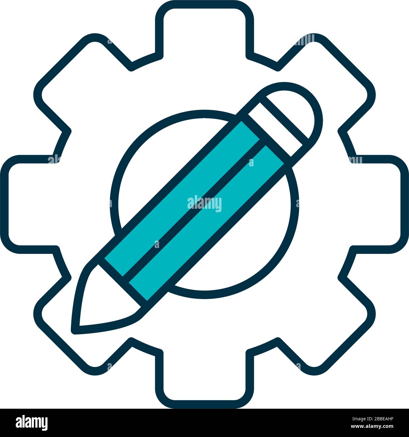 online education concept, gear wheel with pencil icon over white background, half line half color style , vector illustration Stock Vector