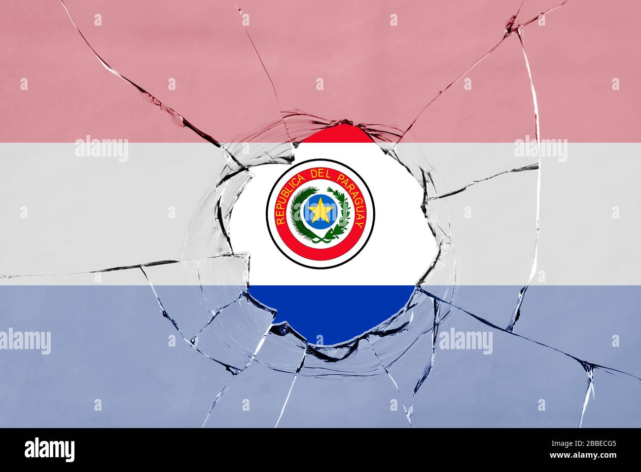 Flag of Paraguay on a on glass breakage Stock Photo - Alamy