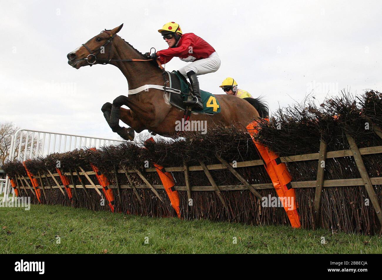 Race winner Ericht ridden by Gary Derwin jumps the last fence during ...