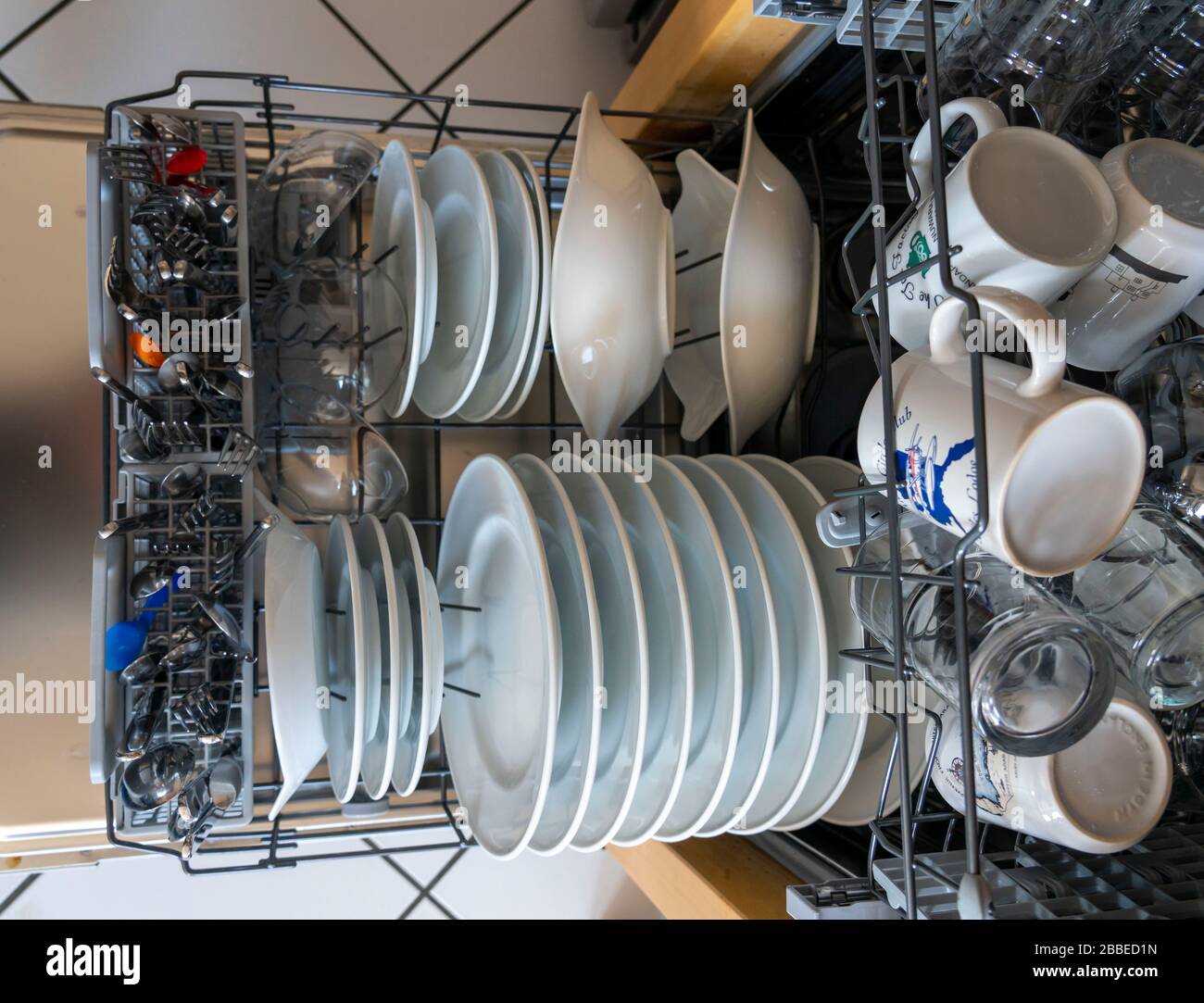 Dishwasher, full of clean dishes, Stock Photo