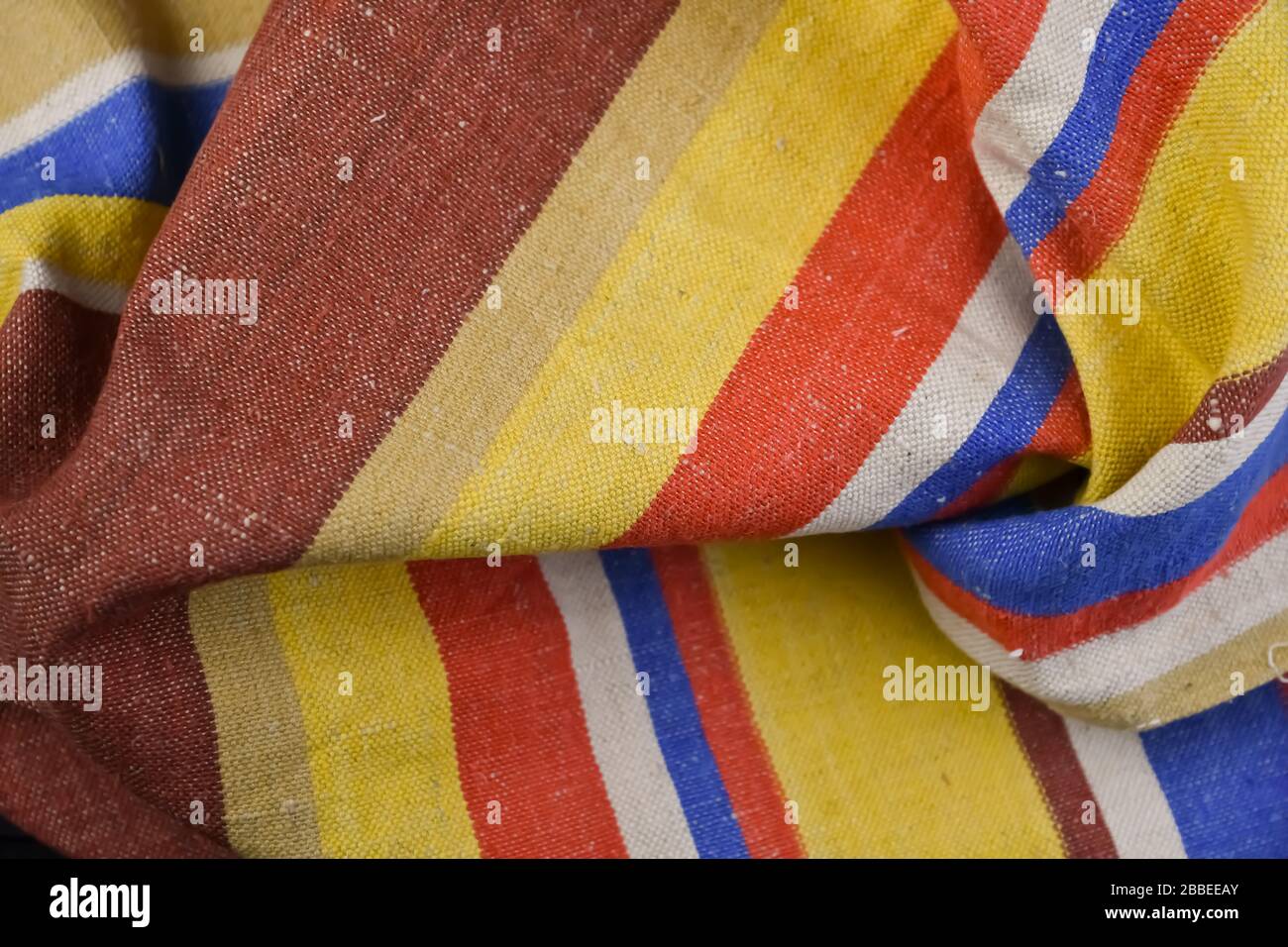 Multicolored crumpled homespun fabric texture Stock Photo