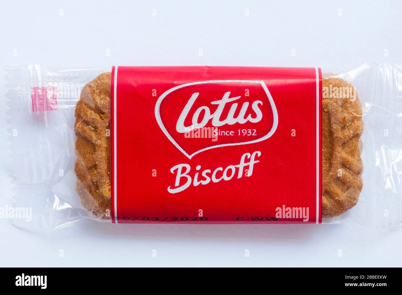 Snack pack of Lotus Biscoff biscuits isolated on white background Stock