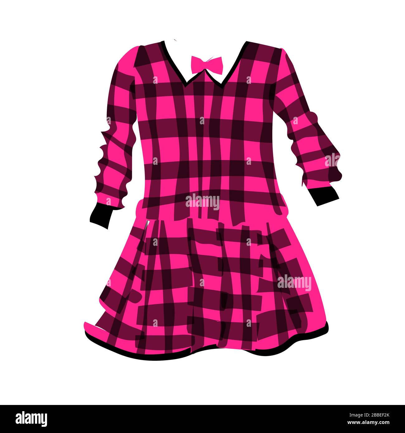 Plaid dress for girls. Fashionable clothes for kids. Vector illustration on a white background. School uniform. Stock Vector