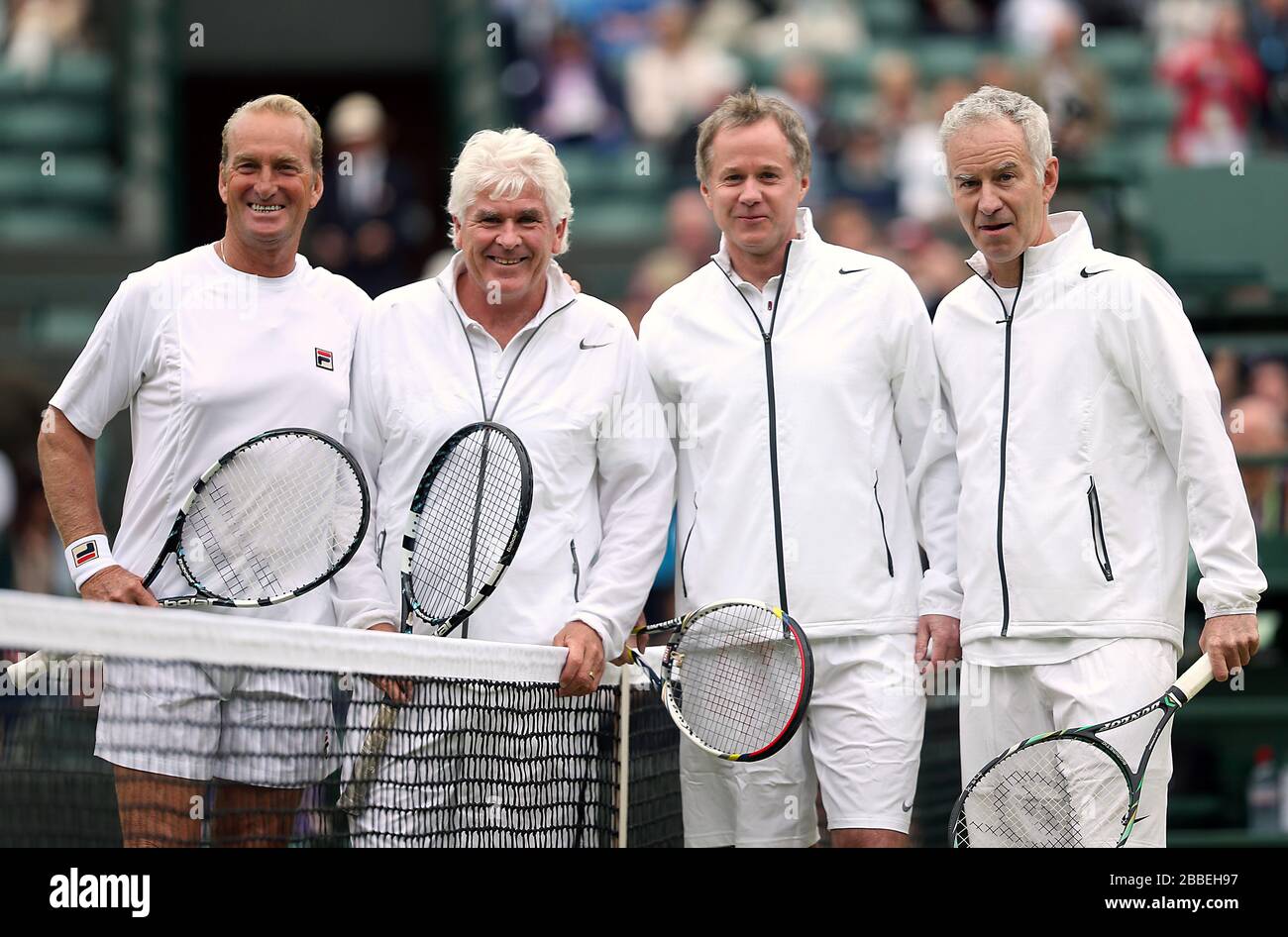 Left to Right) Peter McNamara, Paul McNamee, Patrick McEnroe and John  McEnroe prior to their Gentlemen's Senior Invitation Double's match during  day eight of Wimbledon held at The All England Lawn Tennis