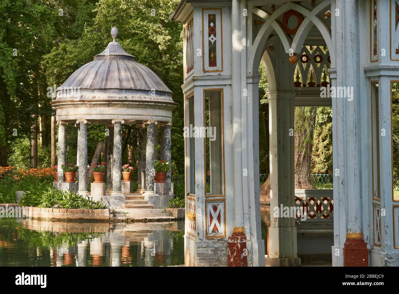 irrigation and landscaping systems in the landscaped garden of Principe, Chinese garden in Aranjuez, Madrid. March 10, 2019 Stock Photo
