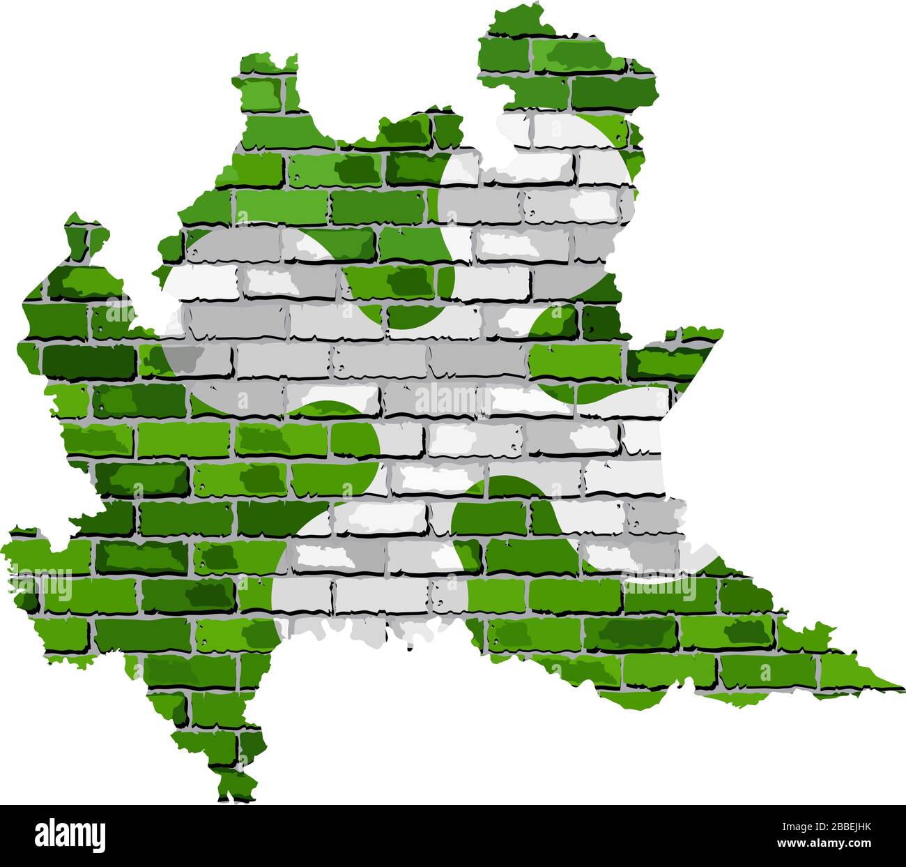 Lombardy map on a brick wall - Illustration,   Lombardy map with flag inside Stock Vector