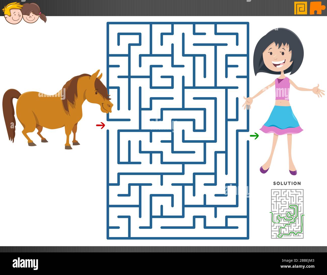 Cartoon Illustration of Educational Maze Puzzle Game for Children with ...