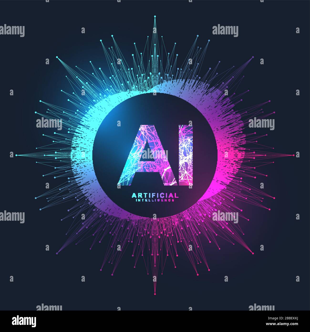 Artificial Intelligence Logo Plexus effect. Artificial Intelligence and Machine Learning Concept. Vector symbol AI. Neural networks and another modern Stock Vector