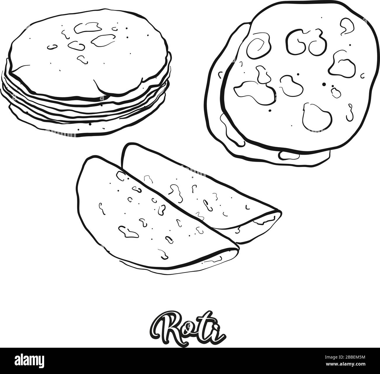 Roti food sketch separated on white vector drawing of flatbread usually  known in india pakistan food illustration series  CanStock