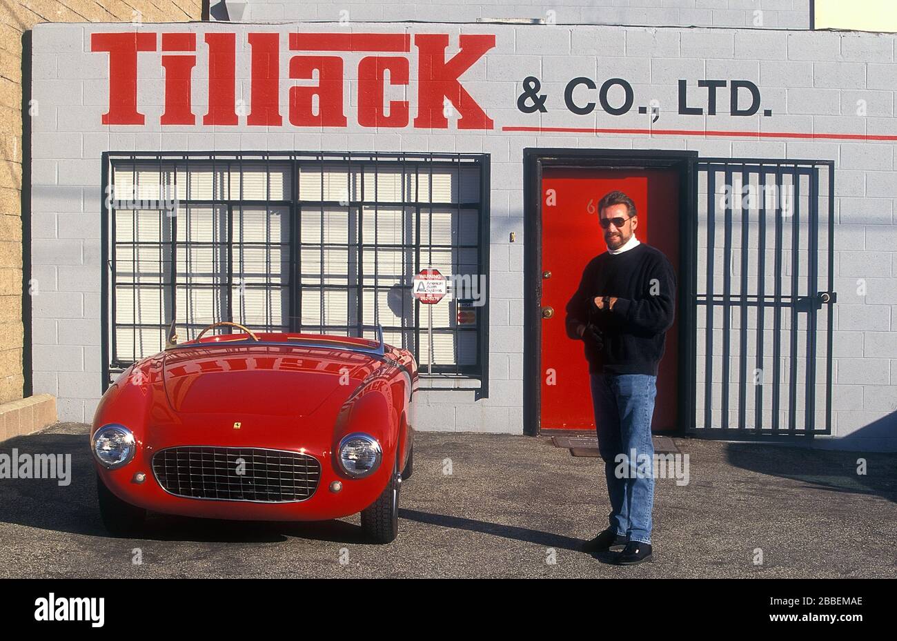 Steve Tillack outside Tillack Restoration Ferrari shop in Redondo Beach California USA Stock Photo