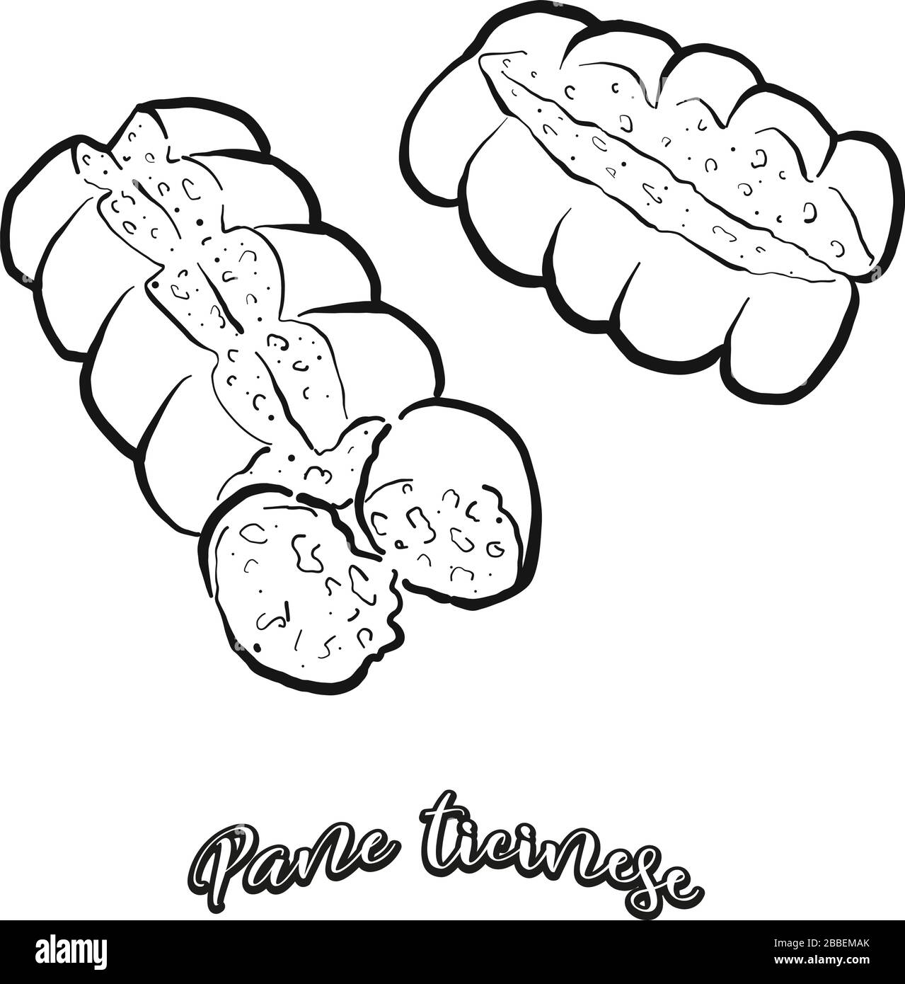 Pane ticinese food sketch separated on white. Vector drawing of Leavened, White, usually known in Switzerland. Food illustration series. Stock Vector