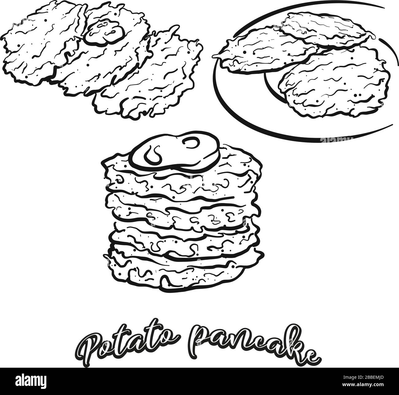 Potato pancake food sketch separated on white. Vector drawing of