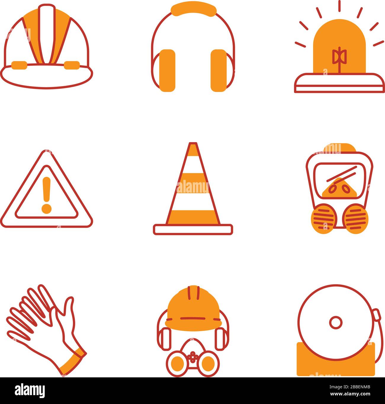 traffic cone and safety elements icon set over white background, half ...