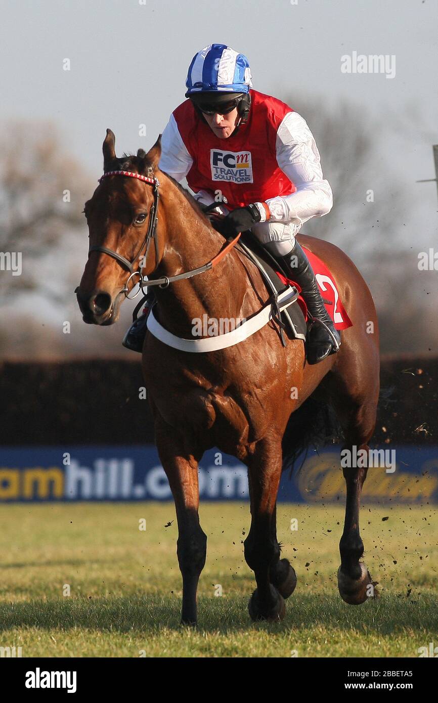 All The Aces ridden by Barry Geraghty action during the Sidney Banks Memorial Novices Hurdle Stock Photo