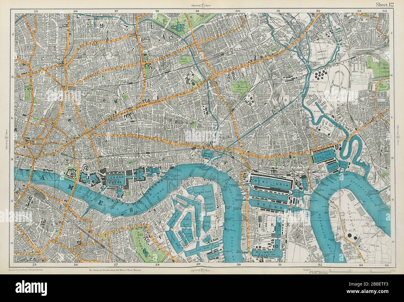 LONDON City East End Southwark Bethnal Green Docks Shoreditch. BACON  1913 map Stock Photo