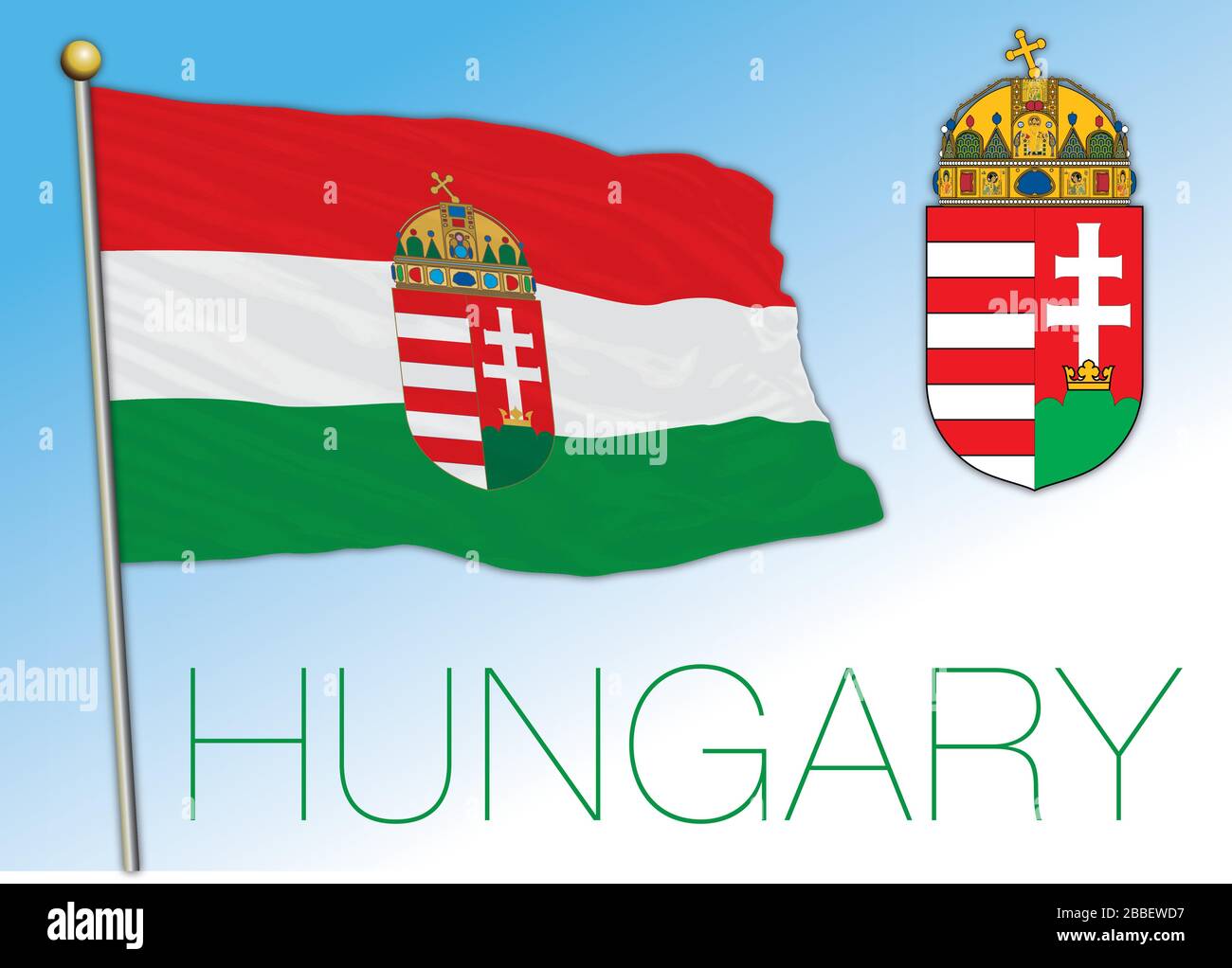 Hungary official national flag and coat of arms, European Union, vector illustration Stock Vector