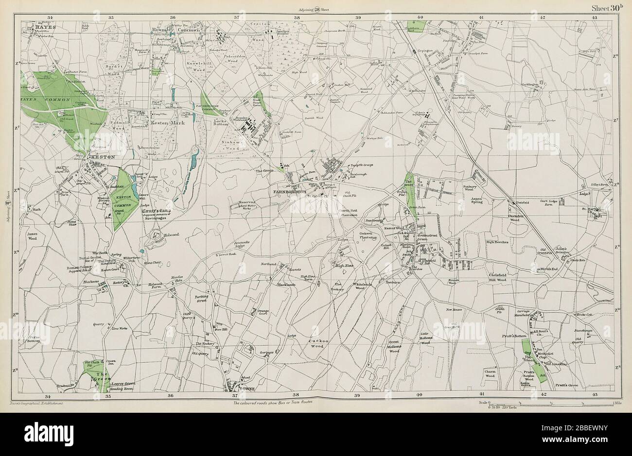 ORPINGTON Farnborough Keston Mark Pratt's Bottom Chelsfield. BACON 1913 map Stock Photo